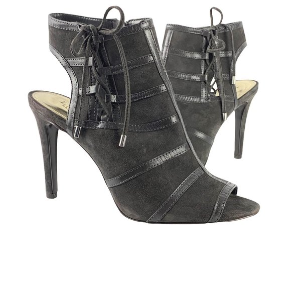 LAUREN RALPH LAUREN Mimi Gray Suede Open Toe Bootie - Picture 12 of 12